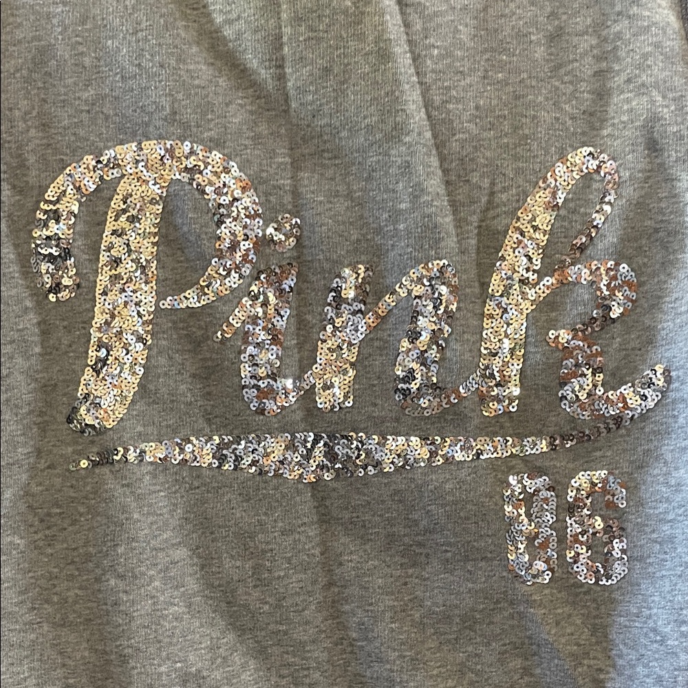 Gray Victoria Secret PINK bling sequin Zip Up Jacket w/ Leopard Print Fur Lining - Picture 6 of 7